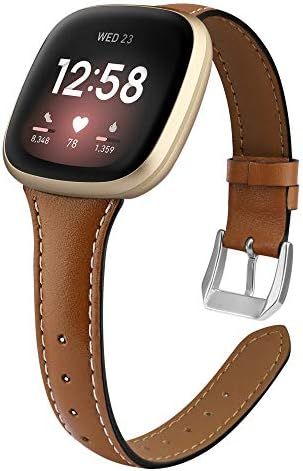 poshei Slim Leather Bands for Fitbit Versa 3 / Fitbit Sense,Top Grain Genuine Thin Leather Replac... | Amazon (US)
