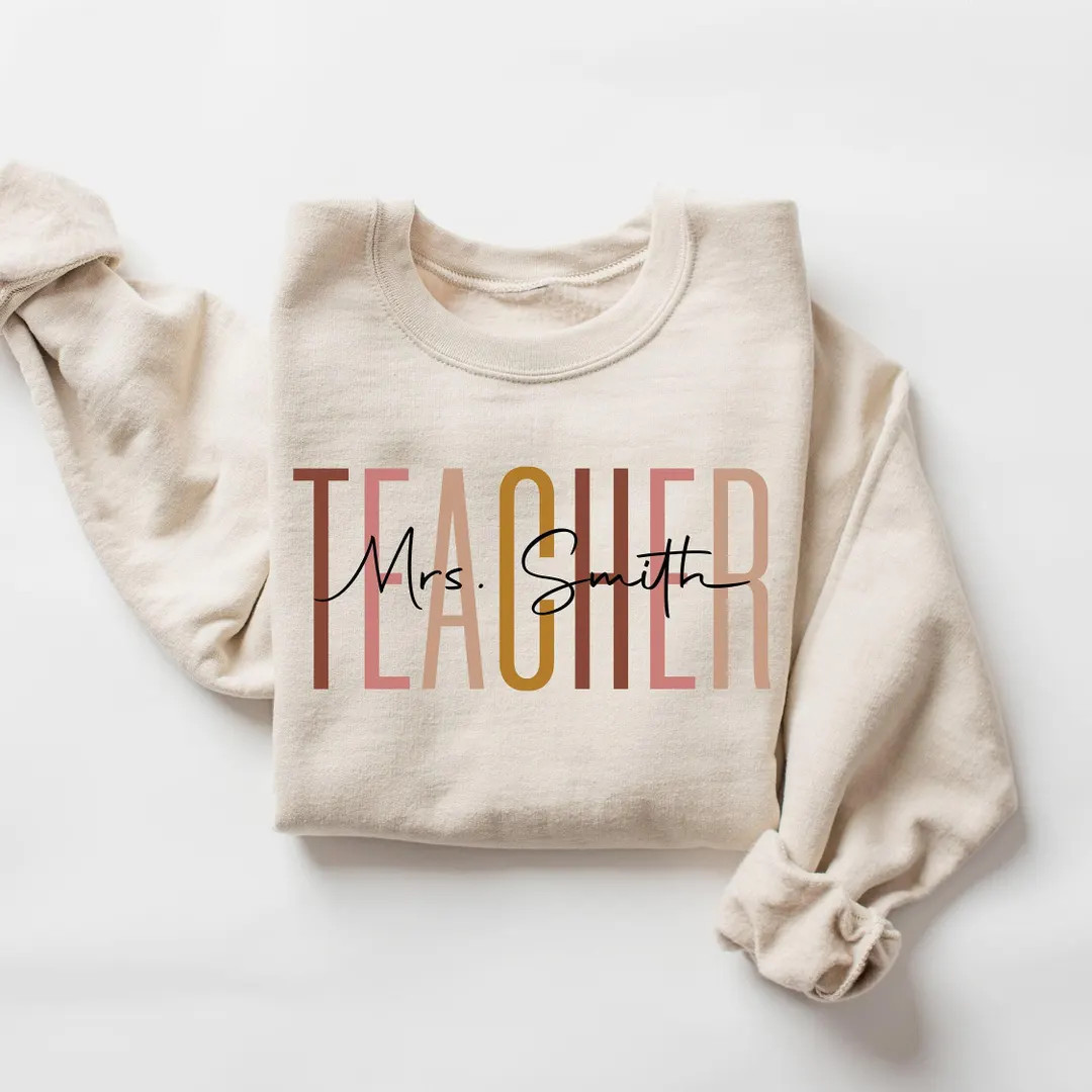 Custom Teacher Last Name Sweatshirt, Teacher Mrs Sweatshirt, Cute Teacher Sweatshirt, Teacher App... | Etsy (US)