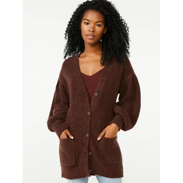 Scoop Women's Sherpa Grandpa Button Front Cardigan Sweater - Walmart.com | Walmart (US)