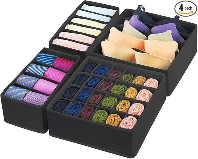 GOGOODA 4 Pcs Underwear Drawer Organizers Divider, Closet Socks Organizer and Storage Boxes for L... | Amazon (US)