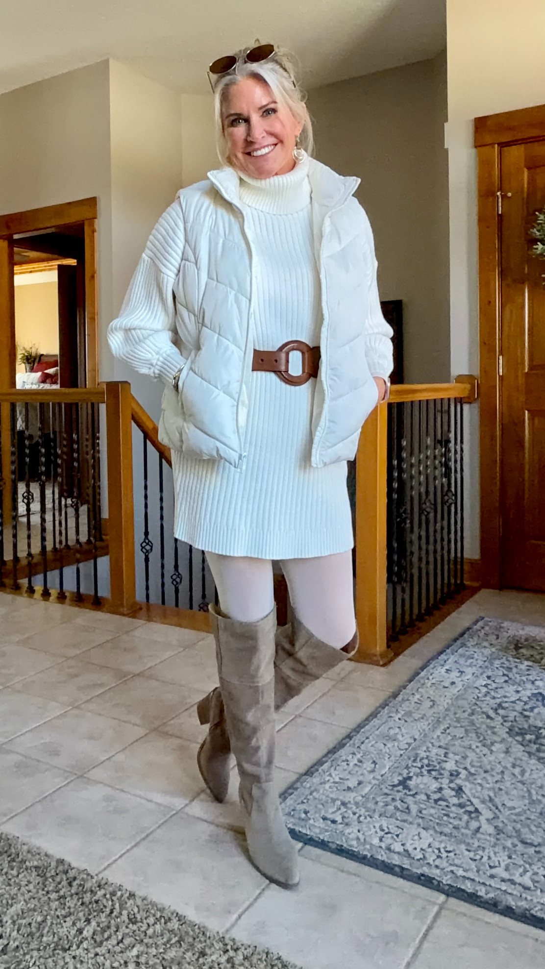 Winter whites for church days that look bright but feel brrr ❄️. Don’t let the sunshine fool you—this fleece-lined tights + sweater dress + down vest combo kept me toasty in 20° temps. Over-the-knee boots for extra warmth and polish.

Shop the full look below 👇 

 #LTKootd #LTKSeasonal #LTKOver40