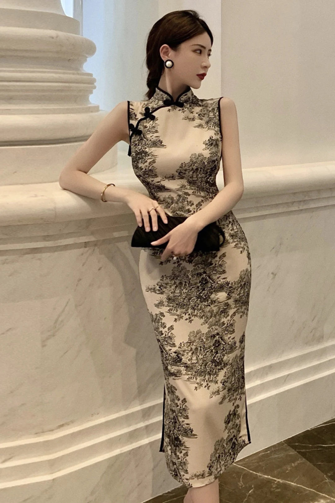 Retro Evening Party Mandarin Dress Light and Comfy Fabric - Etsy | Etsy (US)