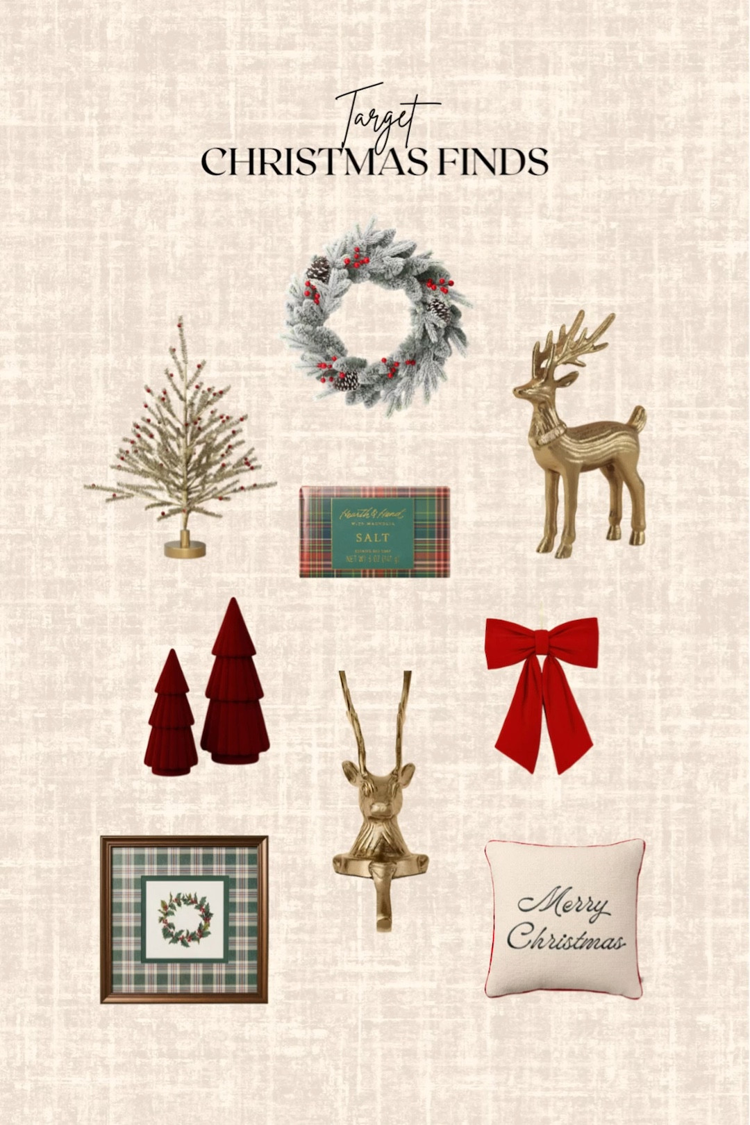 Target Christmas finds! 

Christmas decor, wreath, Reindeer decor, stocking holder, bow, framed art, soap, pillow, Christmas tree

#LTKSeasonal #LTKHoliday #LTKHome