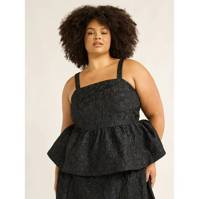 Scoop Women's and Women's Plus Jacquard Peplum Top, Sizes XS-4X | Walmart (US)