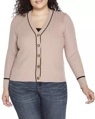 Plus Size Tipped Textured-Stich Cardigan Sweater | Belk