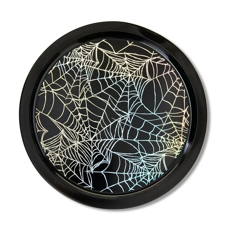 Halloween Round Metal Tray with Iridescent Spider Web Detail, 12 in, Way To Celebrate, Party Favo... | Walmart (US)