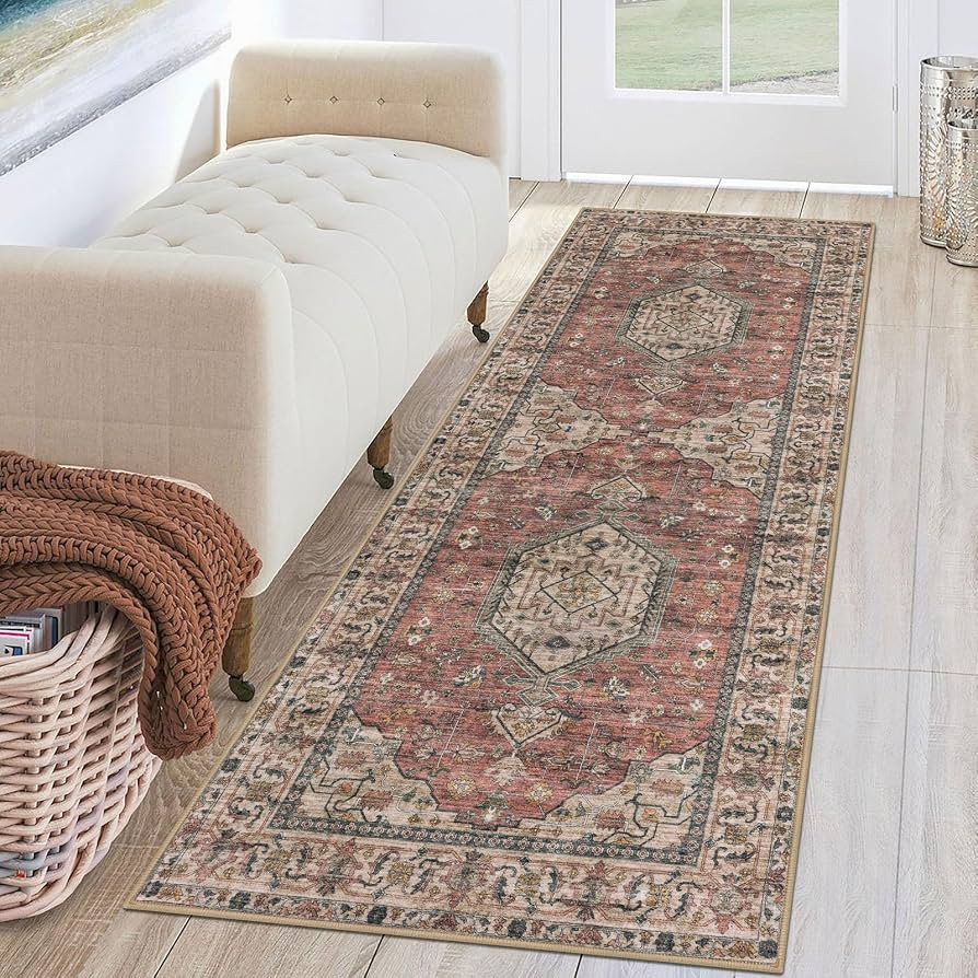 KUTA Runners for Hallways 2x6 Terracotta Vintage Floral Washable Runner | Amazon (US)