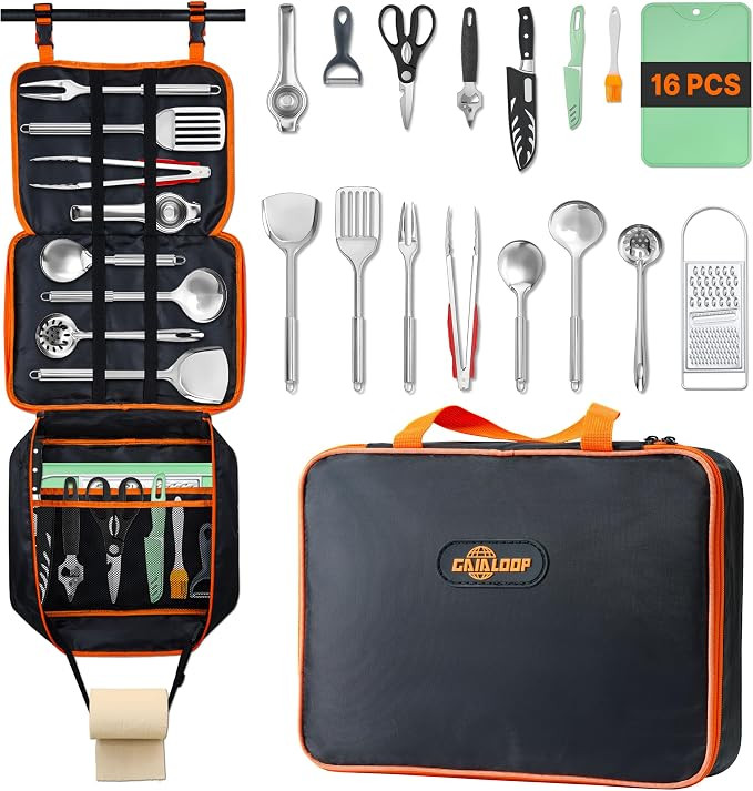 Portable Camping Cooking Utensils Set, Camp Kitchen Set with Organizer Bag, RV Essentials Outdoor... | Amazon (US)