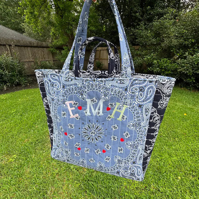 Large Bandana Tote Bag Personalized - Custom Shoulder Travel Tote | Etsy (Global)