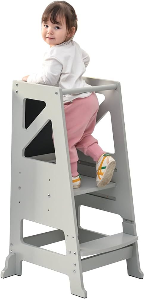 Toddler Kitchen Stool Helper - Toddler Tower with Message Boards & Safty Rail, Adjustable Height ... | Amazon (US)