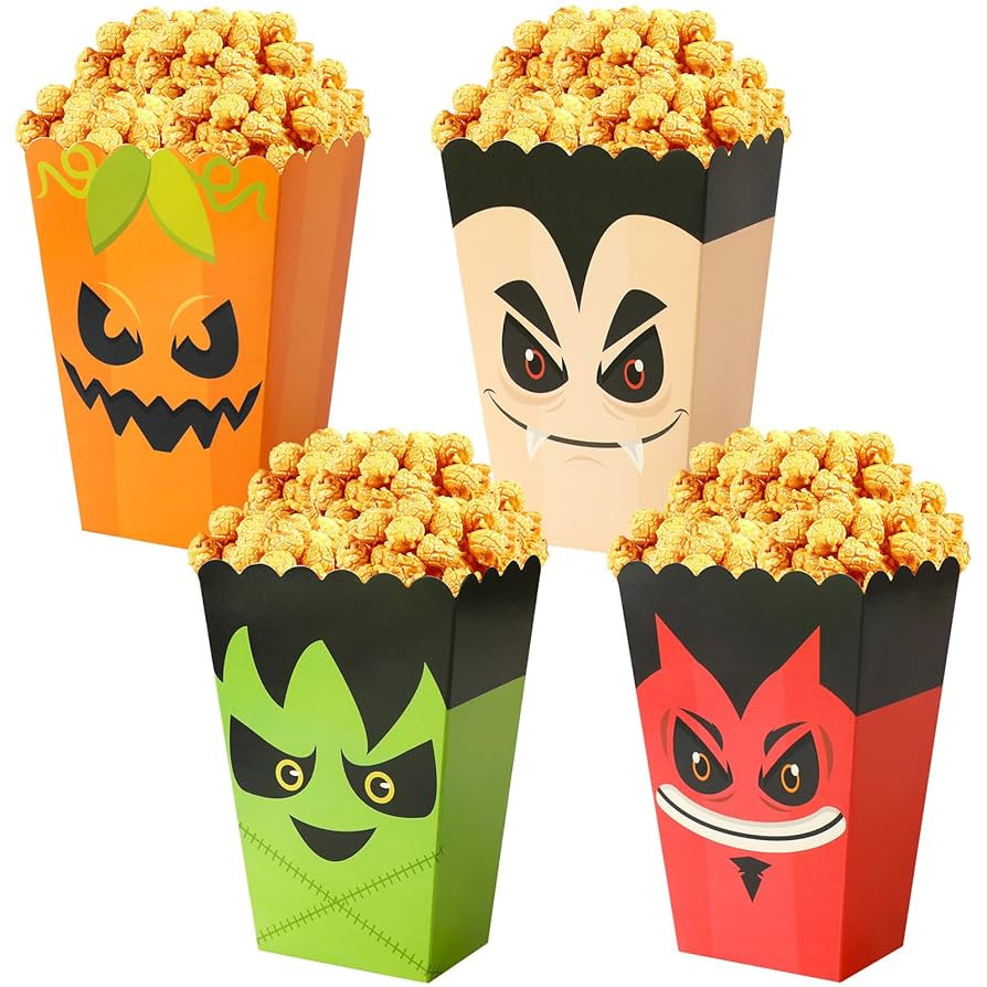 DECYOOL 24 Pcs Halloween Popcorn Boxes, 4 Designs Mini Halloween Popcorn Bags for Snacks Candy Co... | Amazon (US)
