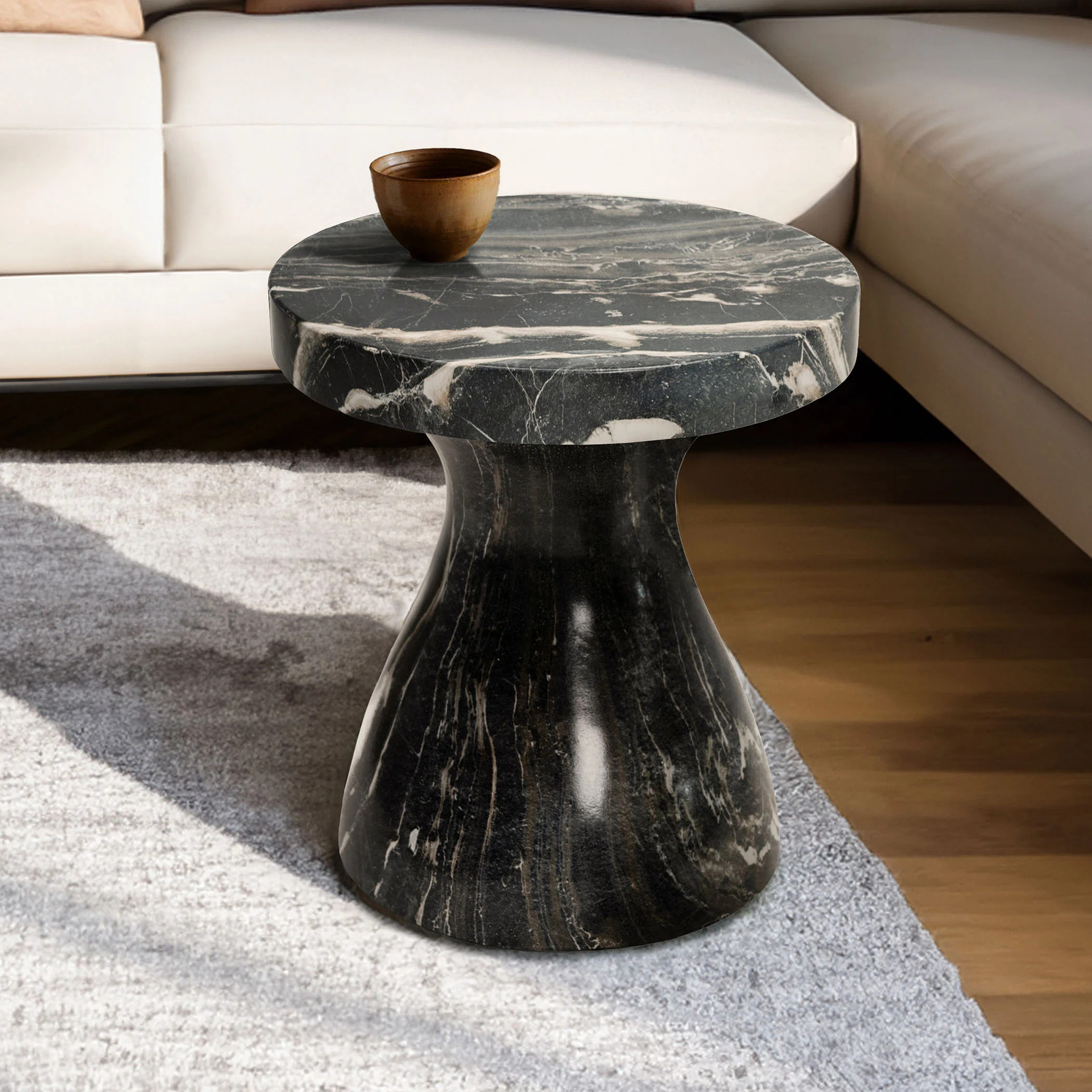 Orren Ellis Monia Marble Effect Stool with Brockway Concrete Industrial End Table for Living Room... | Wayfair North America