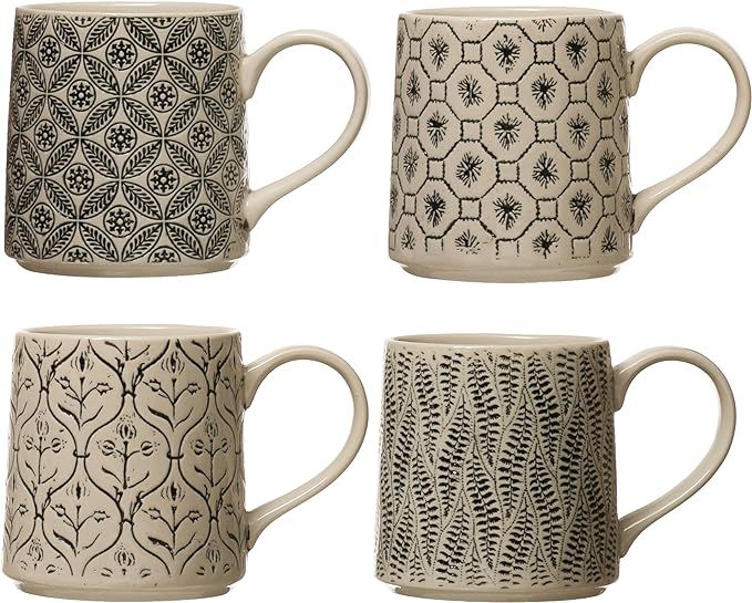Creative Co-Op Set of 4, Stoneware Styles Mugs & Cups, 4 Count (Pack of 1), Multi | Amazon (US)