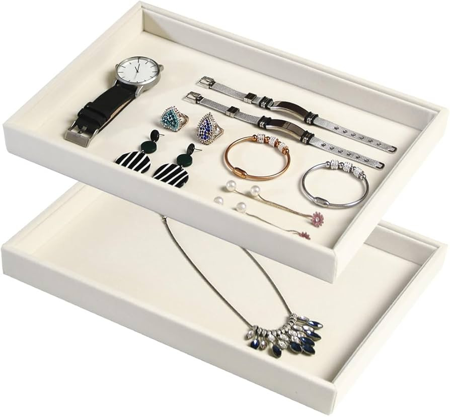 Coward 2Pcs/Set Stackable Jewerlry Organizer Tray Beige Velvet Blank Tray Holder for Beads Bracel... | Amazon (US)