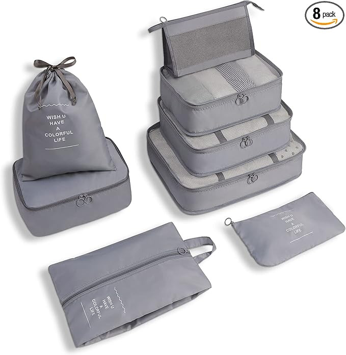 WOOMADA 8 Set Packing Cubes for Suitcases Travel Essentials Luggage Organizer for Travel Accessor... | Amazon (US)