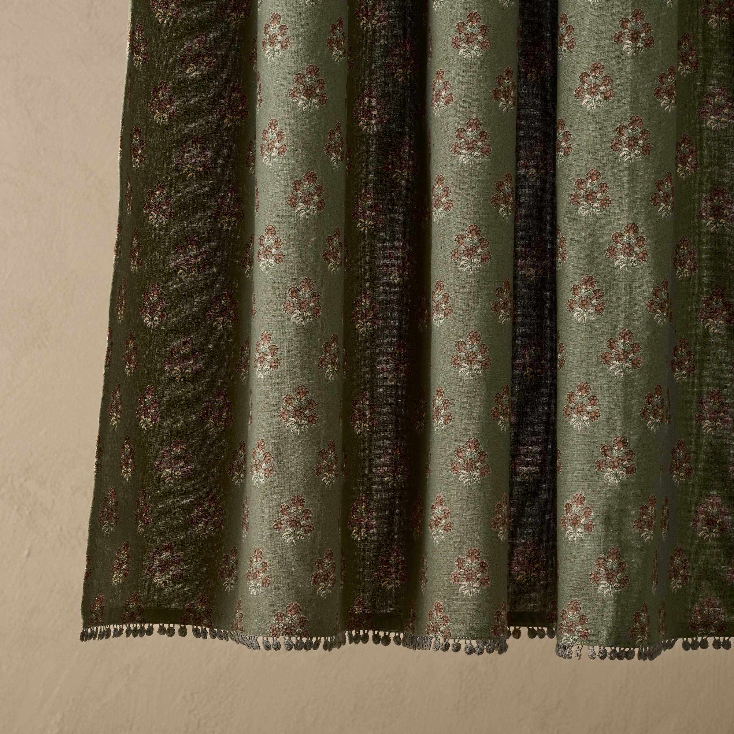 Magnolia Olive Green Block Printed Shower Curtain | Magnolia