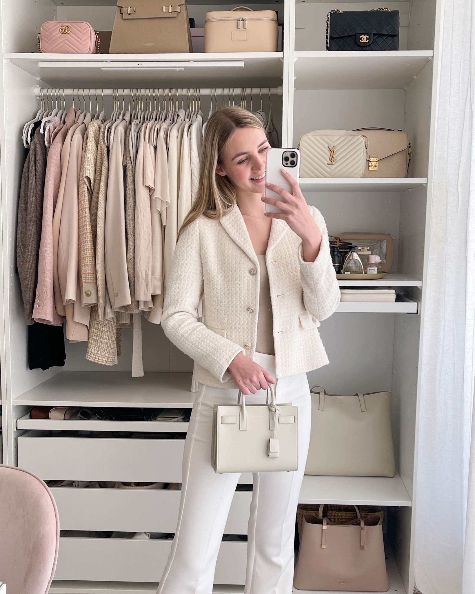 White and cream inspo look 🤍

Outfit inspiration, summer style, Saint Laurent shoulder bag, Lou camera bag, Farfetch, sac de jour tote bag, shopper, H&M, structured knit cardigan, H&M new arrival,wide white trousers, de Bijenkorf, rib knitted v neck top, Phase Eight, Netherlands. 

#LTKSeasonal #LTKeurope #LTKstyletip