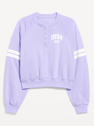 SoComfy Oversized Button-Front Graphic Sweatshirt | Old Navy (US)