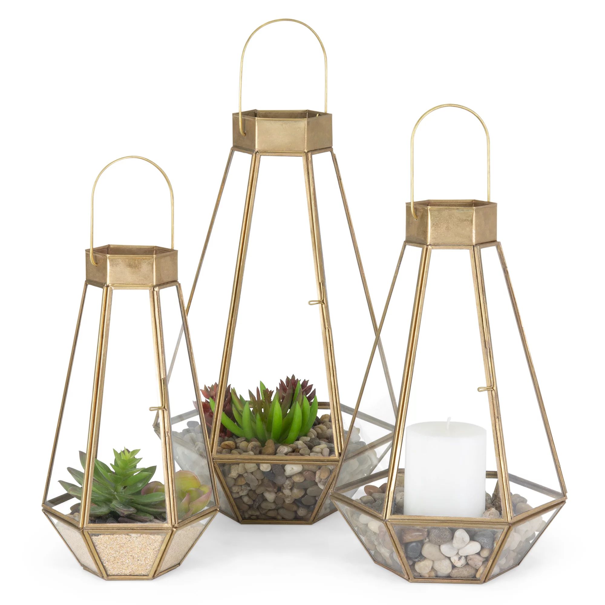 Best Choice Products Outdoor 9.25" x 9.25" Asymmetrical Metal Lantern, Gold, 3-Pieces | Walmart (US)