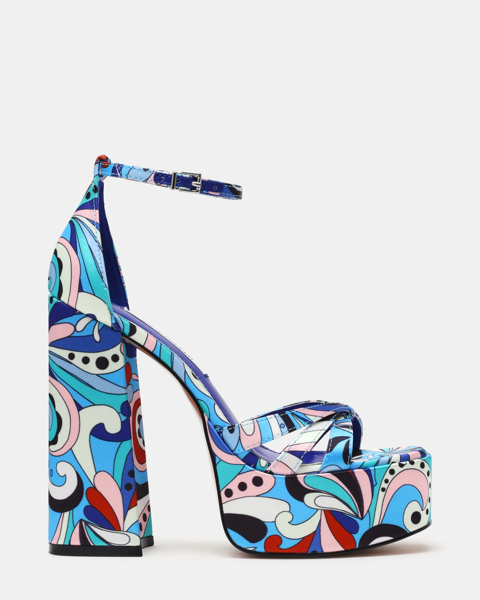 RETRO Blue Print Open-Toe Block Heel Platform Women's Heel | Steve Madden (US)