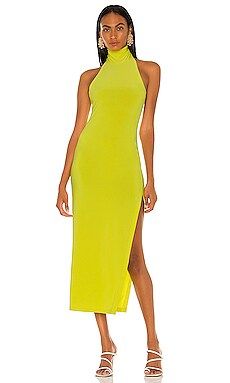 Norma Kamali Halter Turtle Side Slit Gown in Spring Green from Revolve.com | Revolve Clothing (Global)