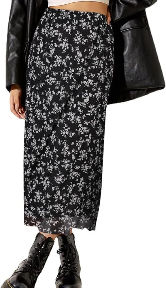 Avanova Women Mesh Floral Bohemian High Waisted Midi Skirts Flowy Summer Long Skirts | Amazon (US)