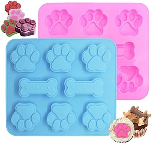 2 Pack Silicone Molds Puppy Dog Paw and Dog Bone Silicone Dog Treat Molds for Baking Chocolate,Candy | Amazon (US)