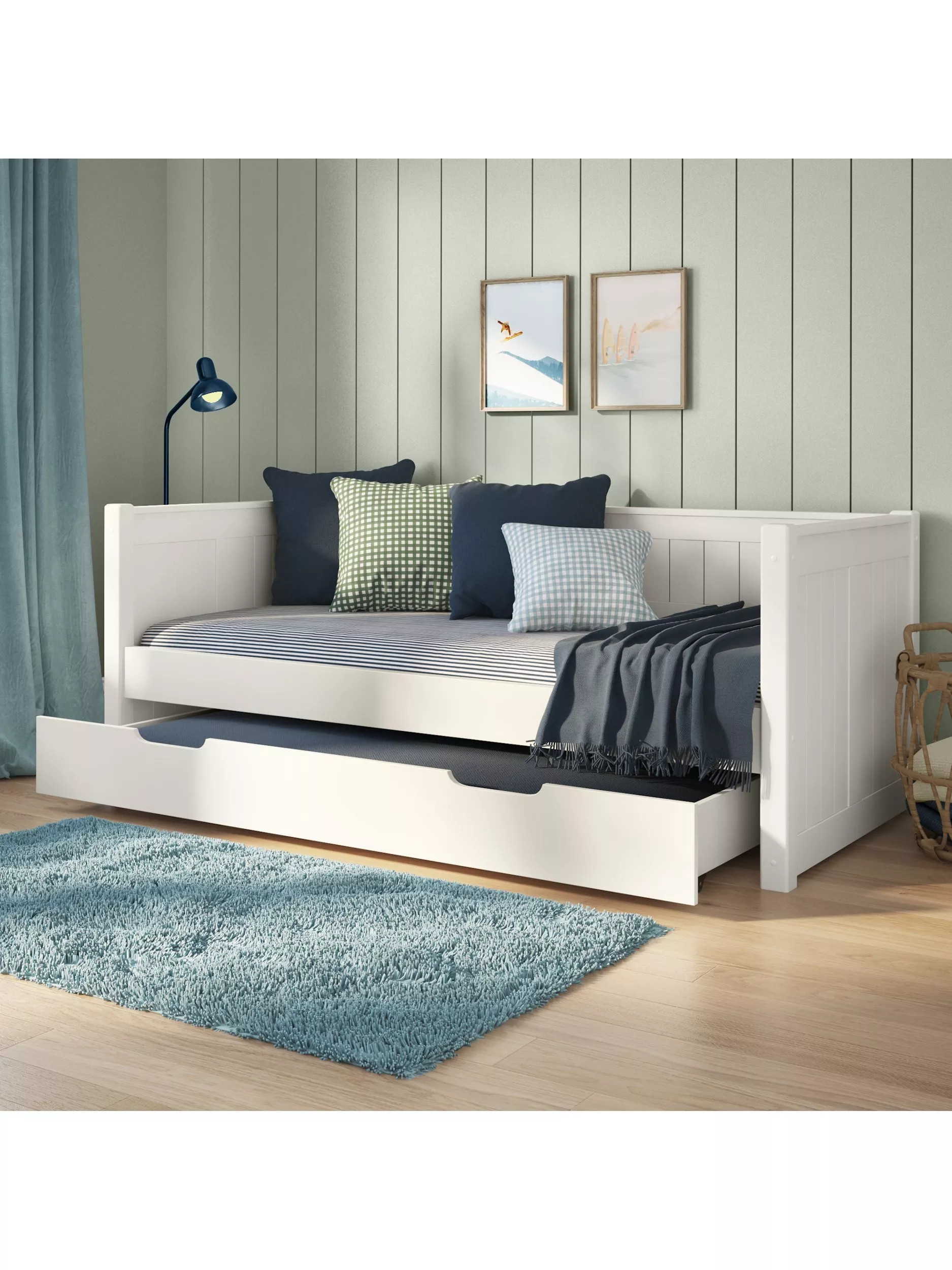 Classic Children's Day Bed Frame with Trundle Mattress, Single, White | John Lewis (UK)