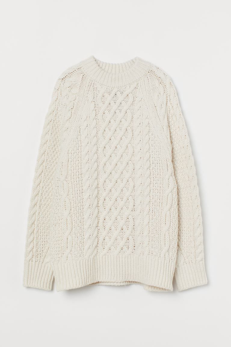 Relaxed-fit sweater in soft, cable-knit fabric with wool content. Long, wide raglan sleeves and r... | H&M (US + CA)