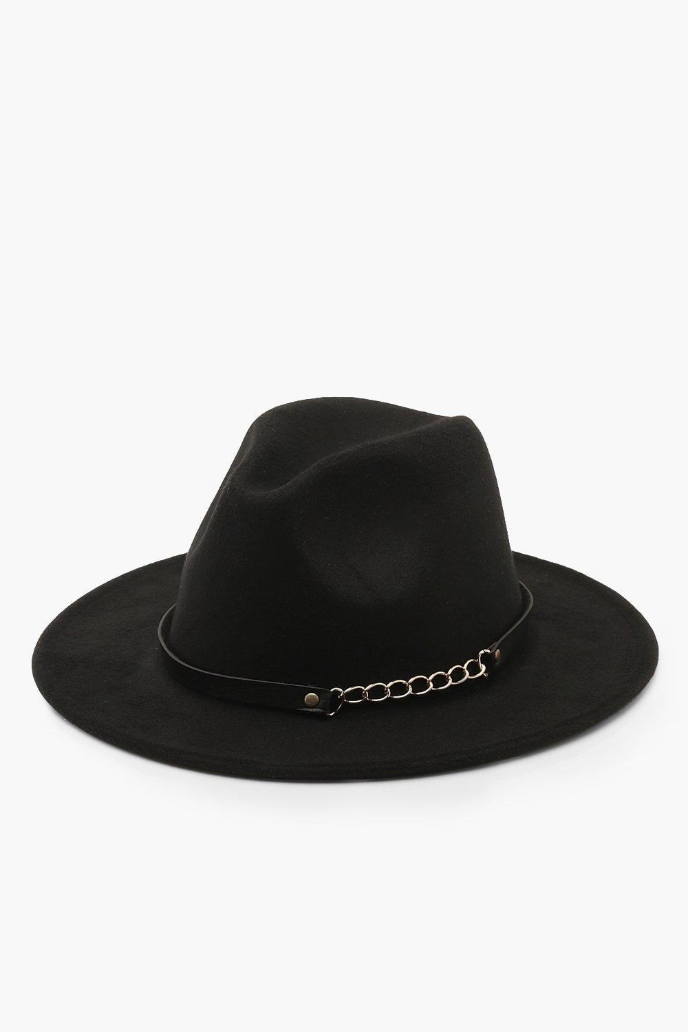 Womens Chain Detail Fedora Hat - Black - One Size | Boohoo.com (US & CA)