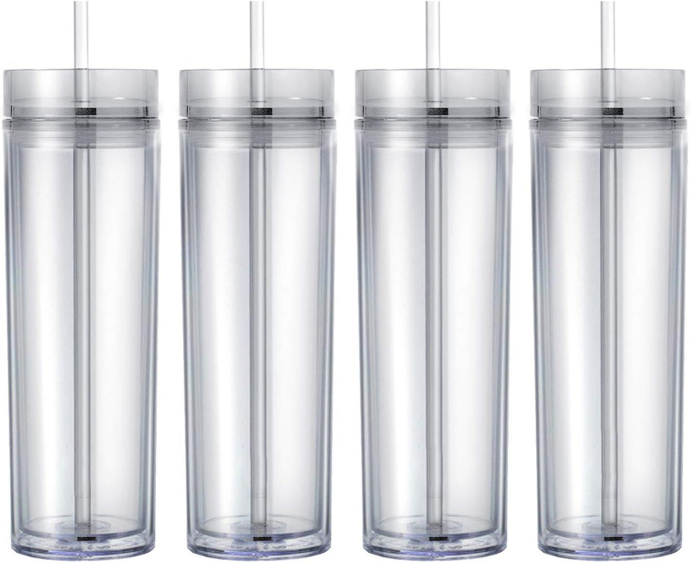 Maars Drinkware Double Wall Insulated Skinny Acrylic Tumblers with Straw and Lid, 16 oz. (4 pack,... | Amazon (US)