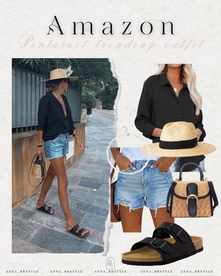Amazon finds, Summer outfit, black button down shirt, sandals, summer accessories, straw hat, mini straw bag

#LTKFindsUnder50 #LTKFindsUnder100