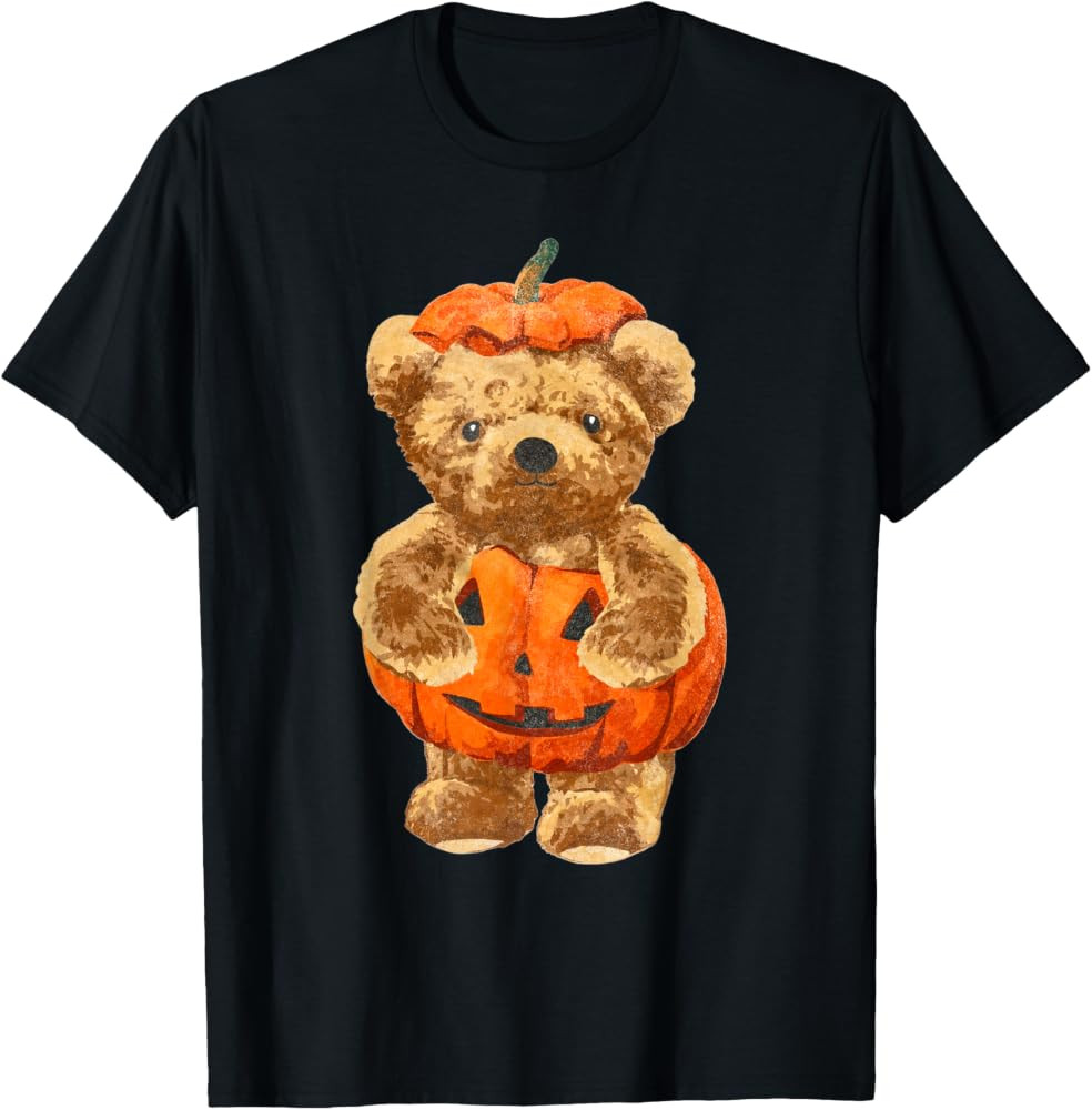 Cute Teddy Bear with Jack O Lantern Halloween T-Shirt | Amazon (US)
