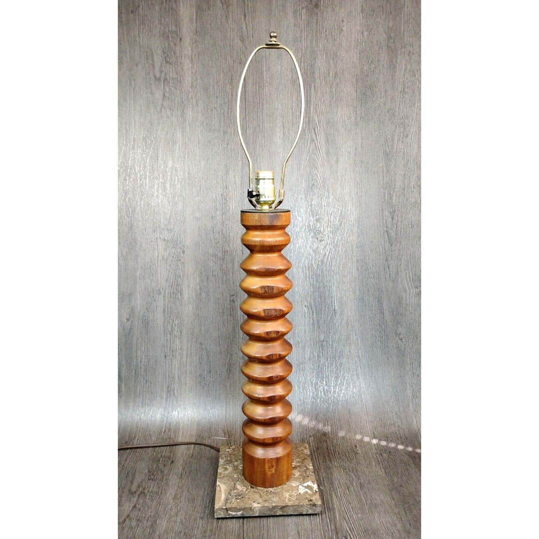 Handmade Turned Wood Table Lamp 31 Spindle Shape Marble Base MCM Vintage Unique - Etsy | Etsy (US)