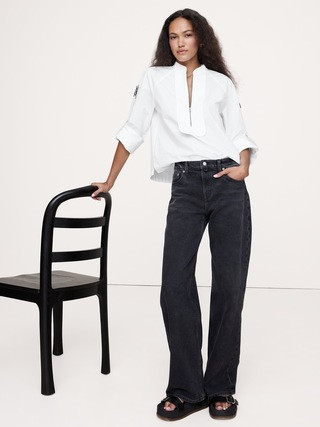 COTTON POPLIN ZIP POPOVER TOP | Banana Republic (US)