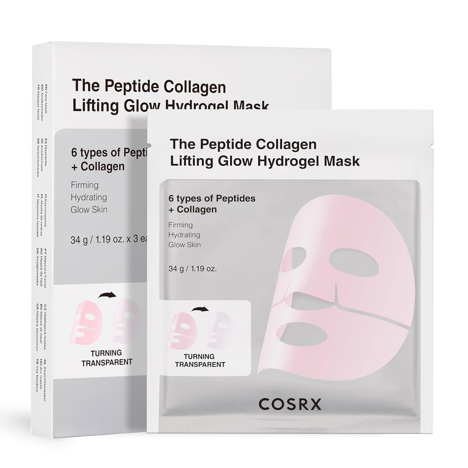 COSRX Pink Peptides Collagen Lifting Glow Hydrogel Face Masks Skincare 3 EA, Collagen Face Mask, ... | Amazon (US)