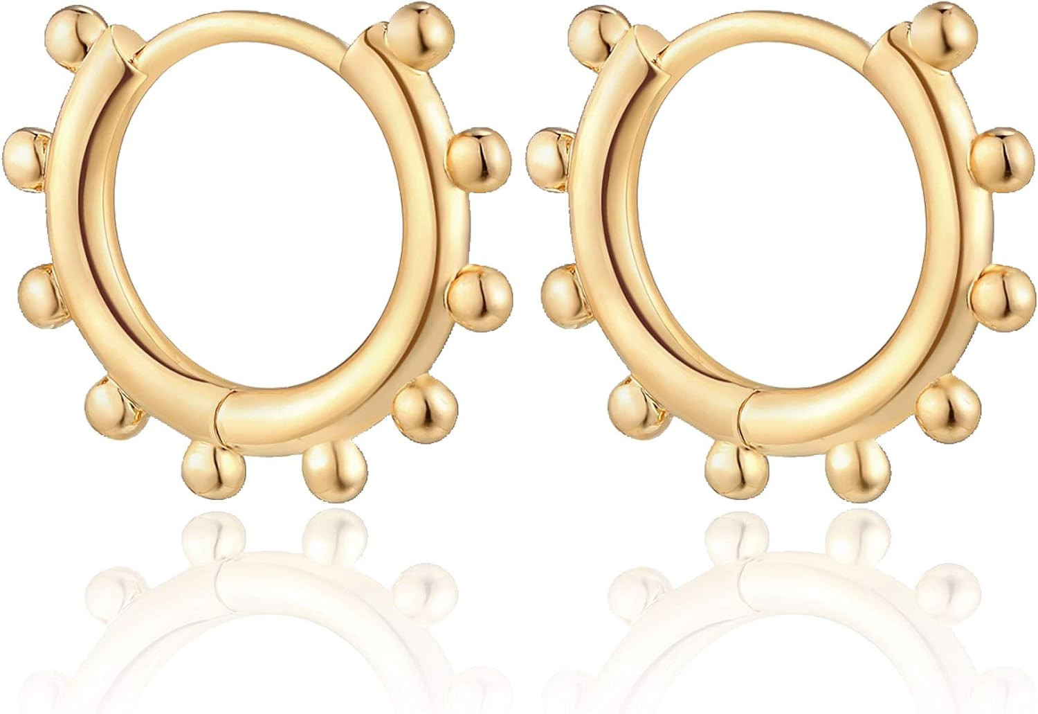 Mevecco 18K Gold Plated Huggie Earrings Dainty Shining White Cubic Zirconia Geometry Beads Butter... | Amazon (US)