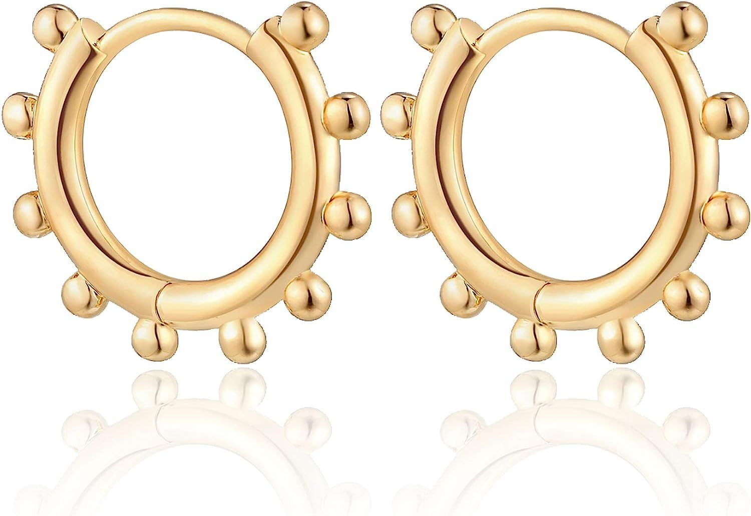 Mevecco 18K Gold Plated Huggie Earrings Dainty Shining White Cubic Zirconia Geometry Beads Butter... | Amazon (US)