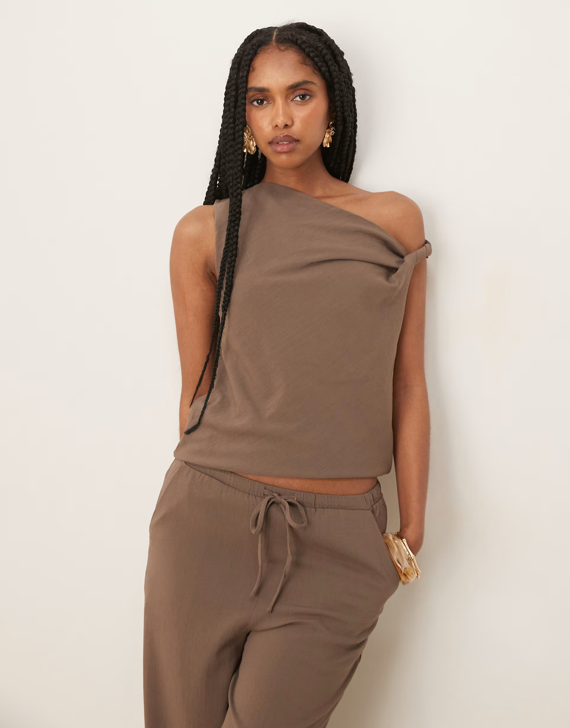 Mango polyamide twist detail top co-ord in mocha brown | ASOS (Global)