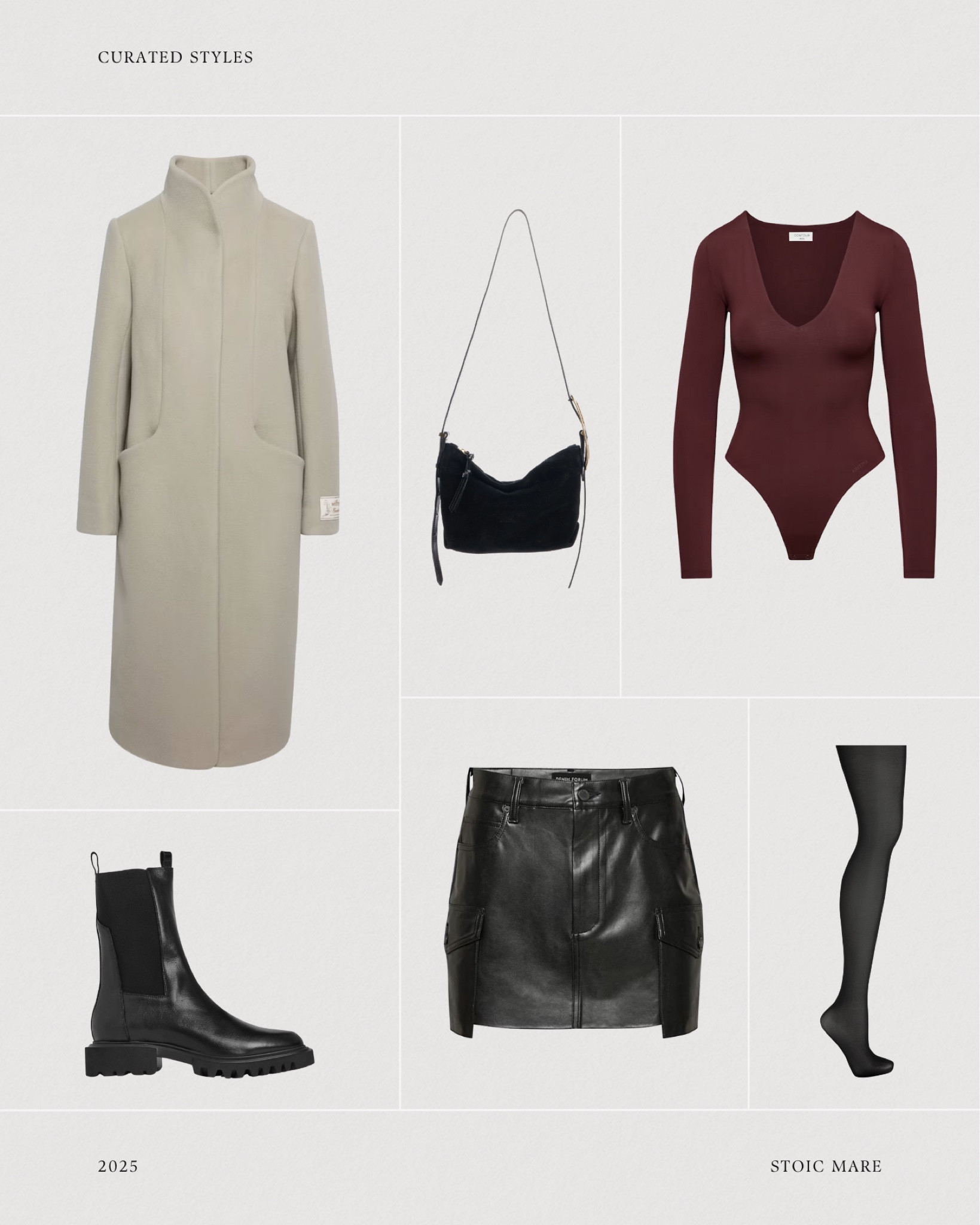 Moody alternative winter look featuring a leather mini skirt, tights, combat boots, and a deep red bodysuit. 

#LTKSaleAlert #LTKShoeCrush #LTKFindsUnder50