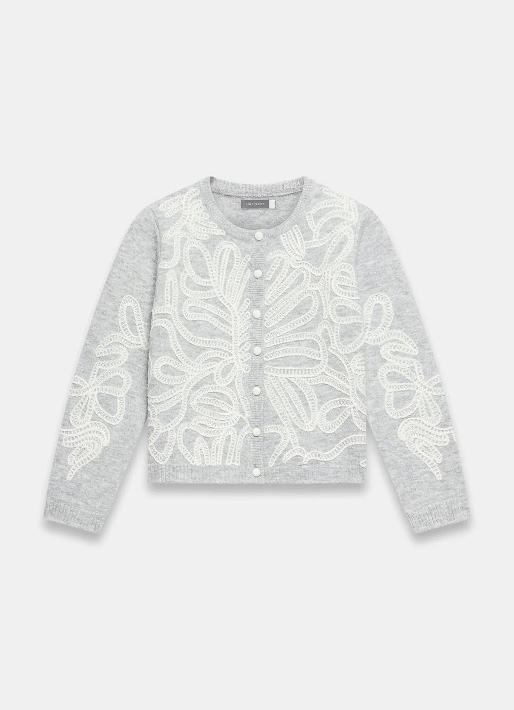 Grey Embroidered Knit Cardigan | Mint Velvet
