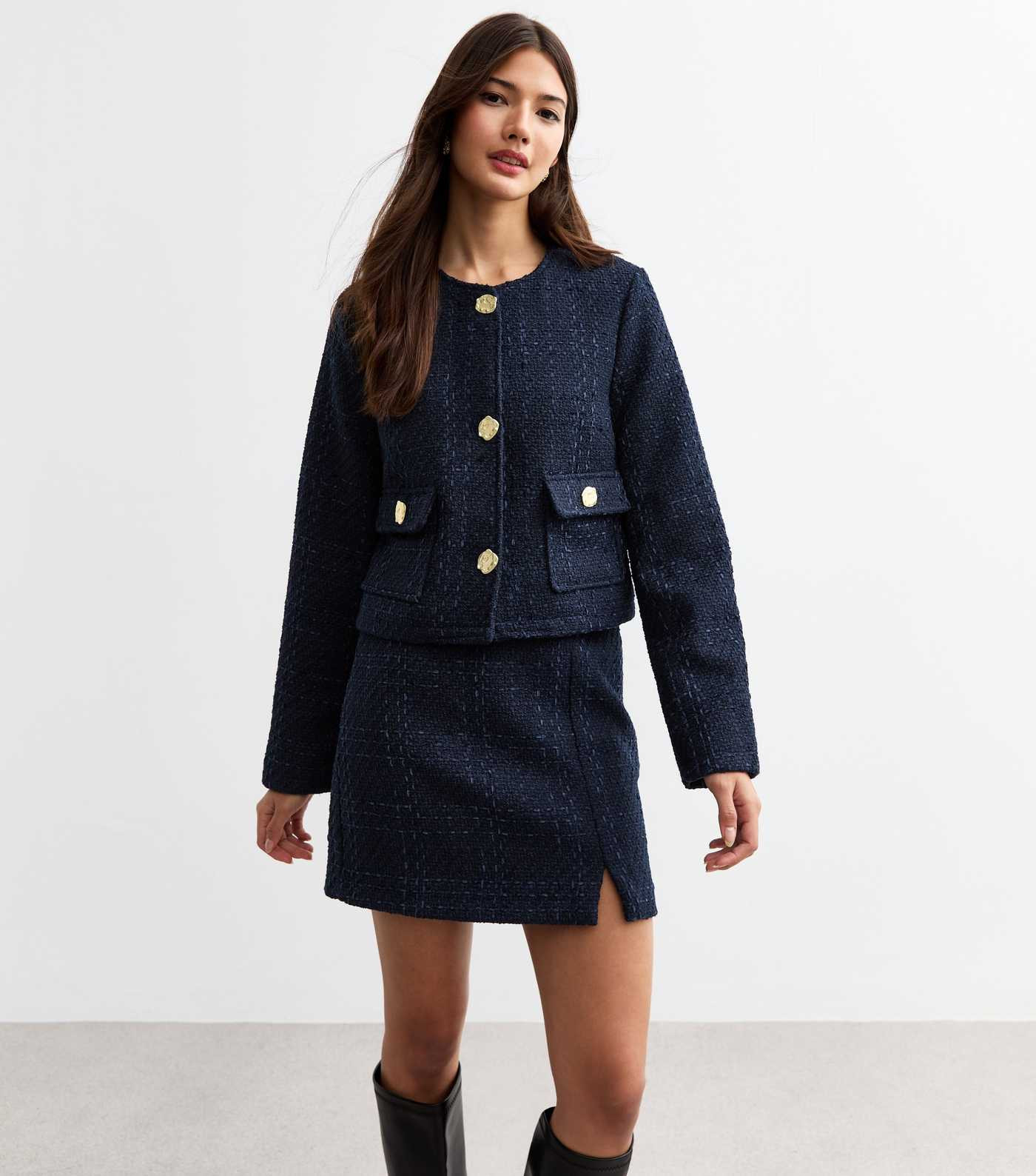 Navy Bouclé Crop Jacket
						
						Add to Saved Items
						Remove from Saved Items | New Look (UK)