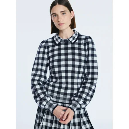 Free Assembly Women's Collared Sweater with Long Puff Sleeves, Midweight, Sizes XS-XXL | Walmart (US)
