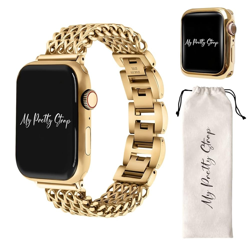 My Pretty Strap Gold Apple Watch Band & Glossy XOXO Protective Case Bundle – Elegant Stainless ... | Amazon (US)