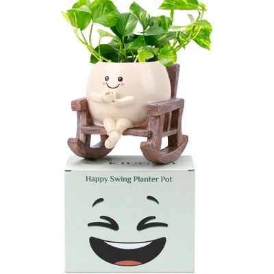 Smily Face Planter Pot, Cute Resin Flower Head Planters For Indoor Outdoor, Unique Sitting Rocking Chairs Succulent Pots, Cute Plant Gifts For Plant L | Wayfair North America