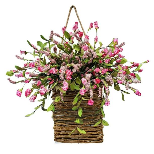 Wildflower Door Hanging Basket Wreath - Farmhouse Spring Artificial Flowers, Spring Welcome Sign ... | Walmart (US)