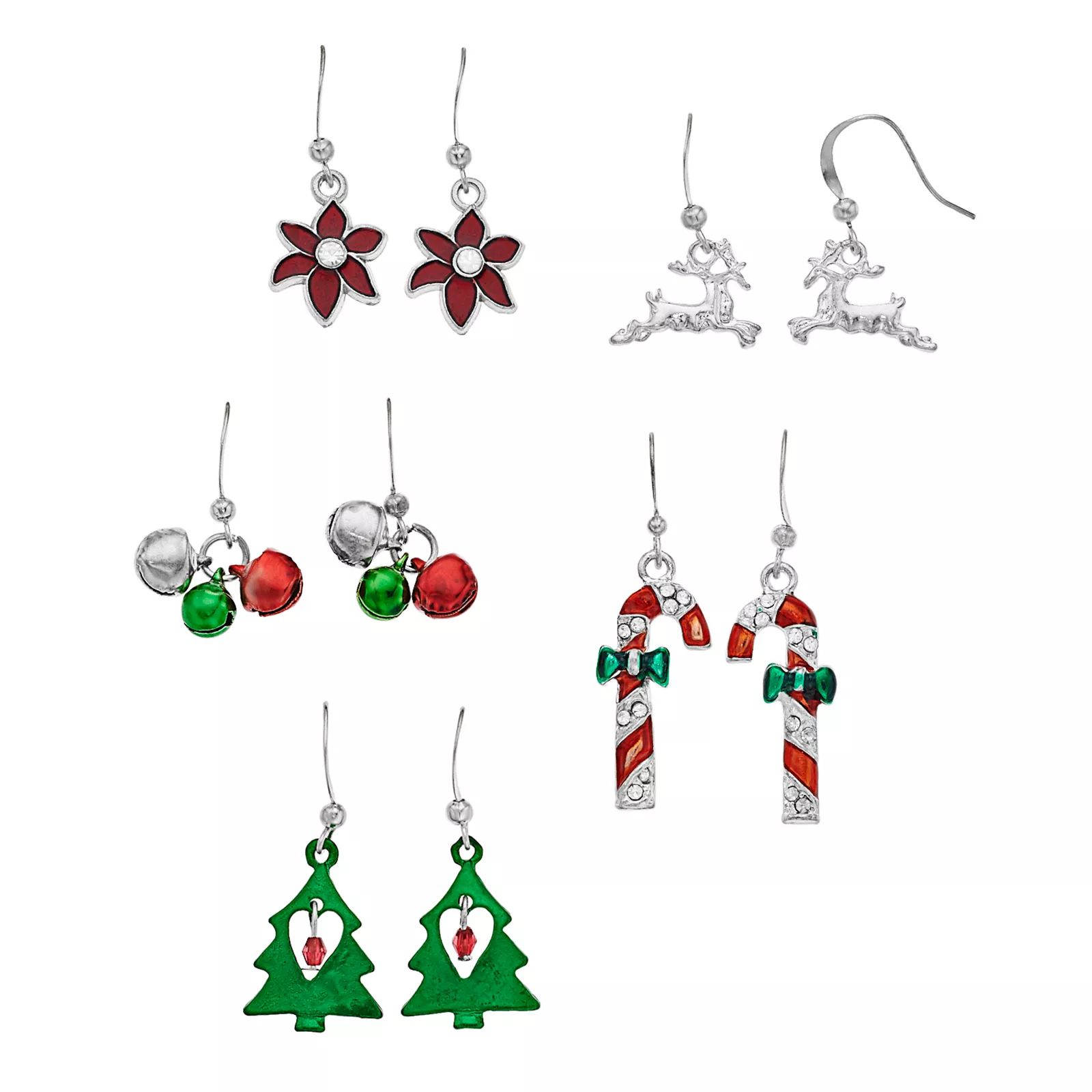 Snowflake, Christmas Tree & Poinsettia Nickel Free Drop & Stud Earring Set, Women's, Multicolor | Kohl's