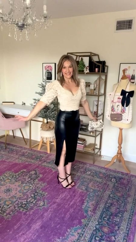 Perfect faux leather pencil skirt. Great fun option for a holiday party with friends! A nice option if you aren’t a fan or green and red and prefer monotone coloring! All on sale 

#LTKHoliday #LTKsalealert #LTKfindsunder50