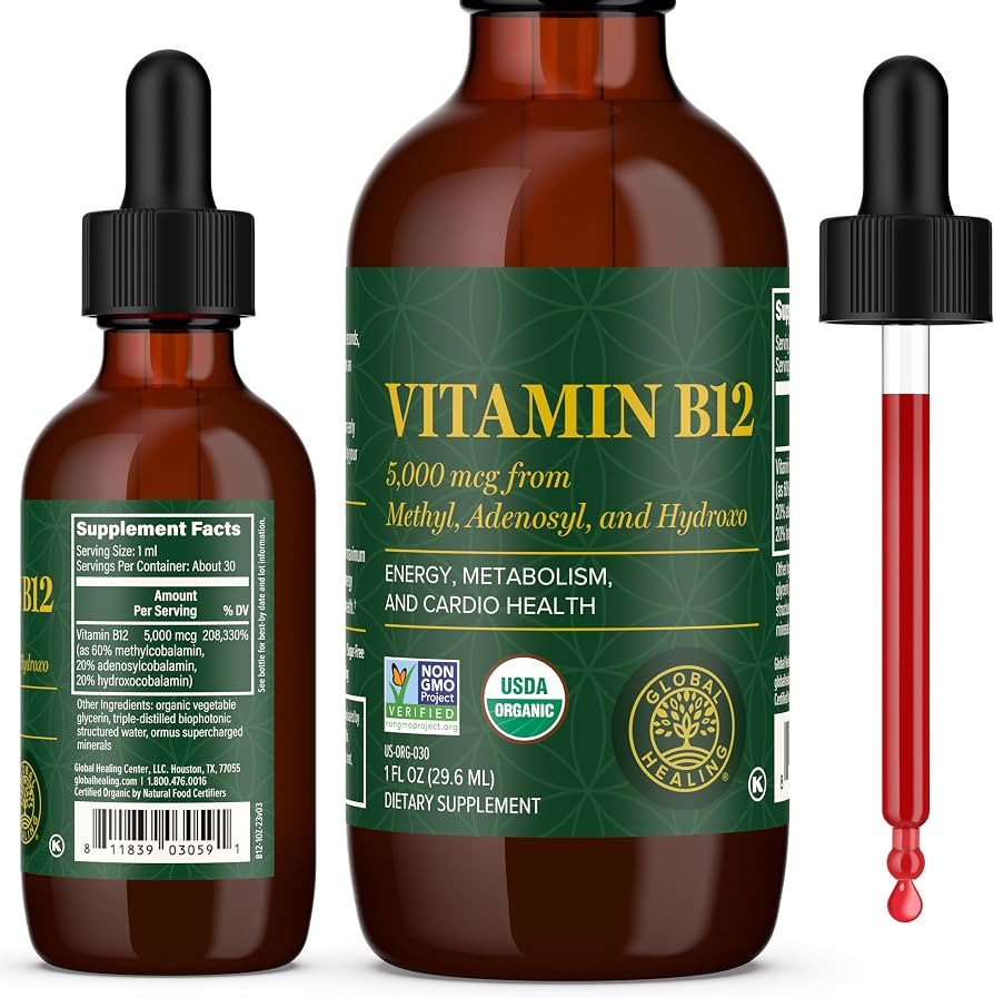 Global Healing Center - Vitamin B12 Sublingual 5000 MCG Organic Liquid Supplement, Methylcobalami... | Amazon (US)