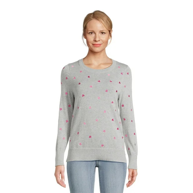 Time and Tru Women's Print Crew Neck Sweater, Midweight, Sizes XS-XXXL | Walmart (US)